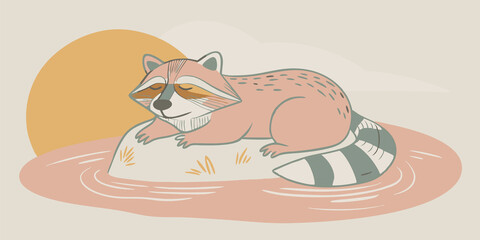 Rocky Resting Spot A therian resembling a rac lays on a large rock at the waters edge soaking in the sun and watching friends swim.