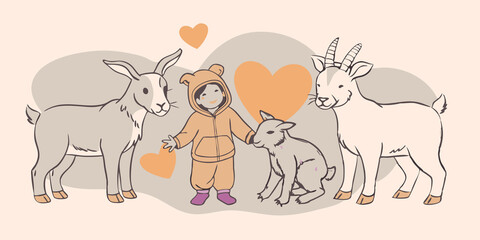 Obraz premium Petting Zone A designated petting zone with friendly animals like rabbits and goats where Therians can interact with real animals while wearing matching costumes.