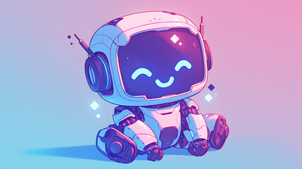 Kawaii white baby robot on a simple background