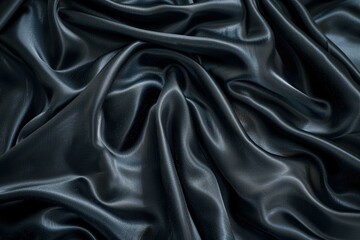 Fototapeta premium Draped black satin fabric with soft flowing folds.