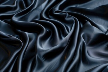 Fototapeta premium Close up of dark blue fabric with soft folds and silky texture
