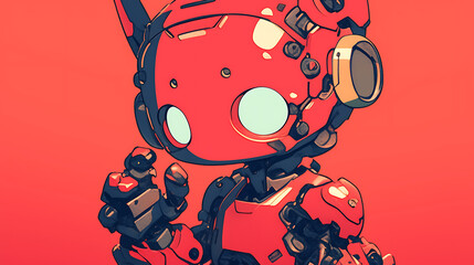 cute red baby robot with simple 2d background