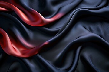 Fototapeta premium Close up shot of dark blue and red silk fabric with soft flowing curves.