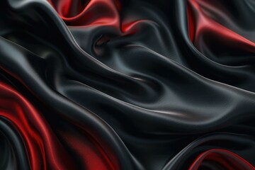 Fototapeta premium Luxurious black and red satin fabric texture background.