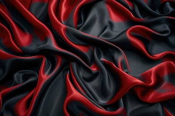 Fototapeta premium Luxurious black and red satin fabric texture background.
