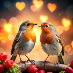 Fototapeta premium portrait of a pair of birds against a valentine