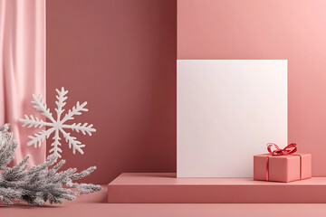 A Christmas card mockup with a clean, minimal design, featuring subtle holiday elements such as a snowflake and gift box for a modern festive touch.