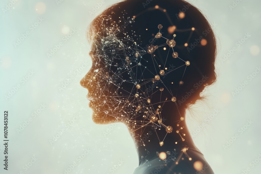 Poster A human silhouette emerges, surrounded by intricate molecular structures and diagrams, symbolizing the connection between science and humanity. Generative AI