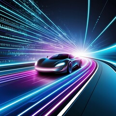 Obraz premium Digital highway with futuristic car and global network