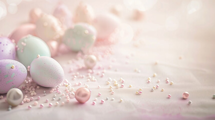 Easter Background with Pastel Eggs and Pearls