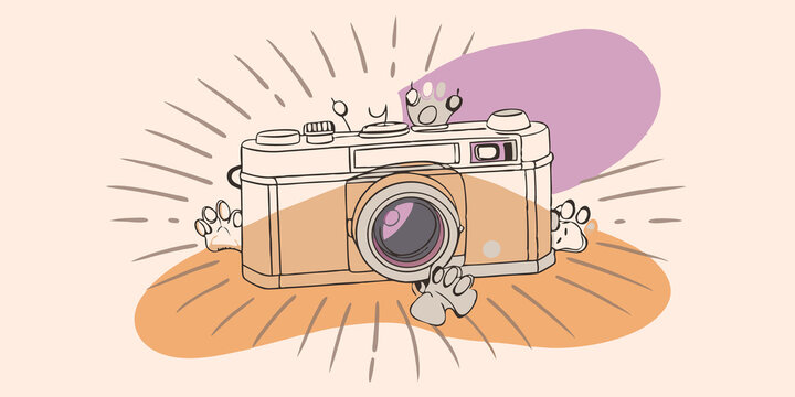 Accessories in Action A closeup drawing of paws gripping a vintage camera capturing moments of fellow Therians and their detailed costumes with rays of sunlight highlighting the