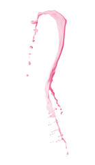 Splash of strawberry milkshake in air on white background