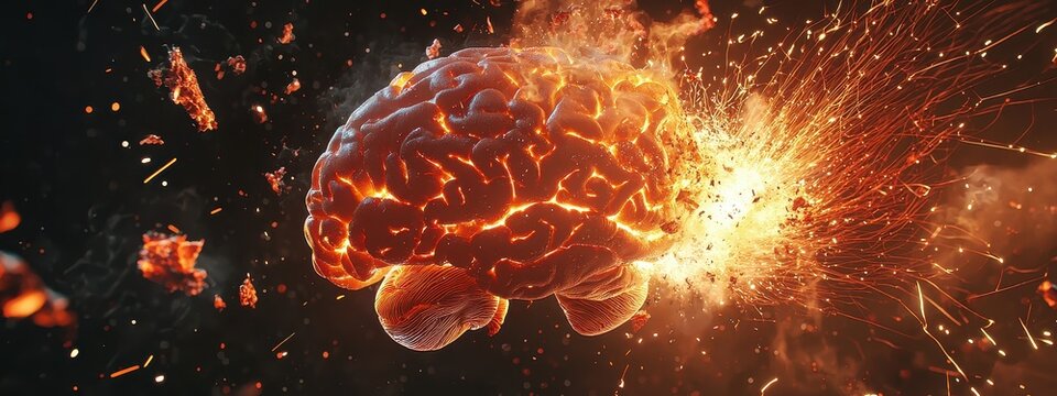 Creativity concept with a brain exploding in colors. Mind blown concept