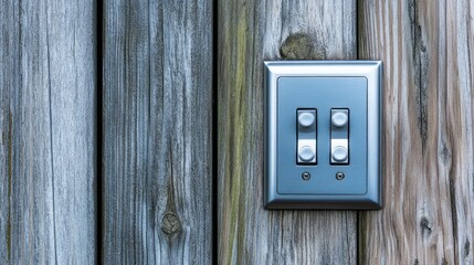 Modern Light Switch Mounted on Weathered Wooden Wall, Showcasing a Blend of Contemporary Design and Rustic Texture in a Home Interior Setting