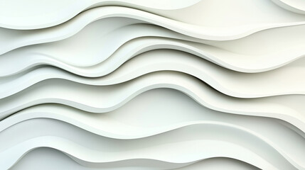 Obraz premium Abstract 3D illustration of layered wavy shapes in neutral white and gray tones, creating a soft undulating texture.