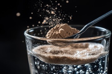 Fototapeta premium Protein powder mixed with a scoop in water dietary supplement