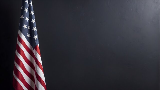 United States flag on navy blue background with space for text