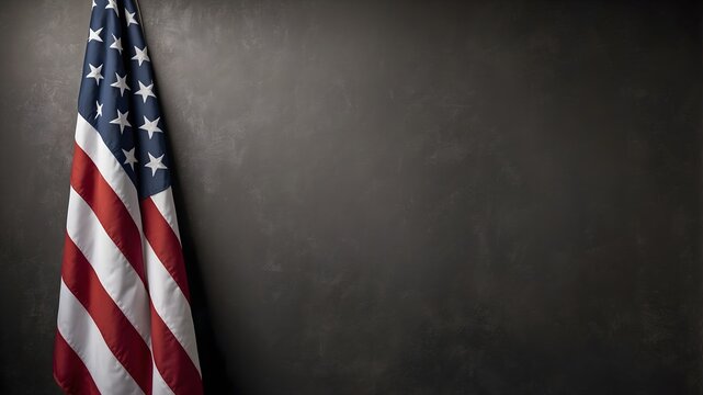 American flag against a dark blue backdrop with copy space