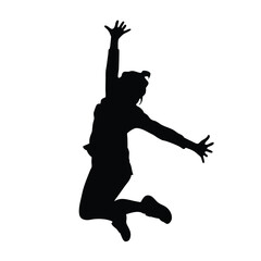 Naklejka premium A woman is jumping in the air. She is wearing a black shirt and black pants