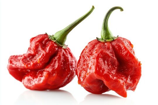 Red Carolina Reaper the spiciest pepper globally on a white backdrop
