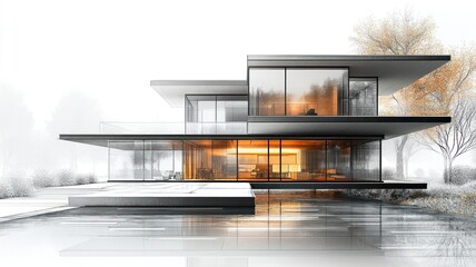 Modern architectural design featuring a sleek, minimalist house.