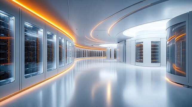 sever racks and data center 360 degree seamless panoramic view 3d rendering