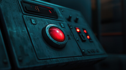 Red button on a control panel, Cyber Technology, cybersecurity, ready for operation