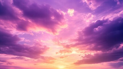 Obraz premium Dramatic sunrise illuminates the sky with vibrant purple and pink clouds, creating a stunning display of colors in the early morning. Ideal for backgrounds with ample copy space.