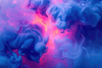 Fototapeta premium Abstract swirls of blue and pink ink in water.