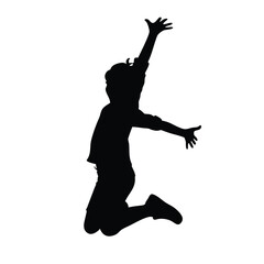 A woman is jumping in the air. She is wearing a black shirt and black pants