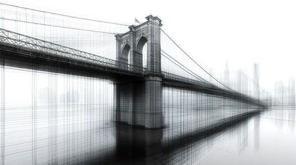 Naklejka premium sketch lines of suspension bridge 3d rendering