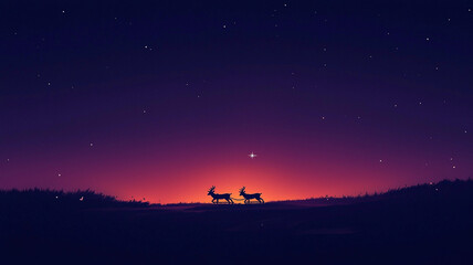 Naklejka premium Santa is coming in the sunset