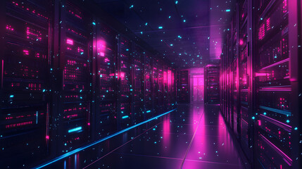 Fototapeta premium Abstract data center background, database in terminal storage, hardware server room, cloud computing, networking and hosting in rack system