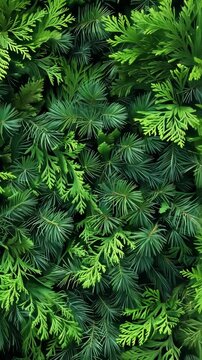 Coniferous plants forming relaxing green wall background