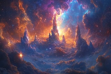 Explore the enigmatic beauty of an abstract galaxy scene with soft clouds and watercolor hues