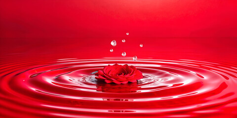 a close-up of a puddle with red ripples, with a small dark object at the center, and the background is a blurred gradient of colors