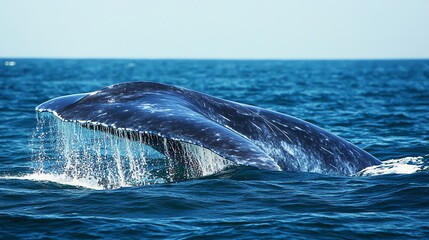 Naklejka premium A whale tail breaking the surface of the ocean.