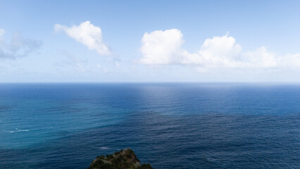 Calm Blue Ocean with Fluffy White Clouds and Clear Sky