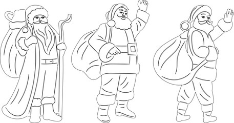 Fototapeta premium sketch santa waving hand, outline, icon, vector