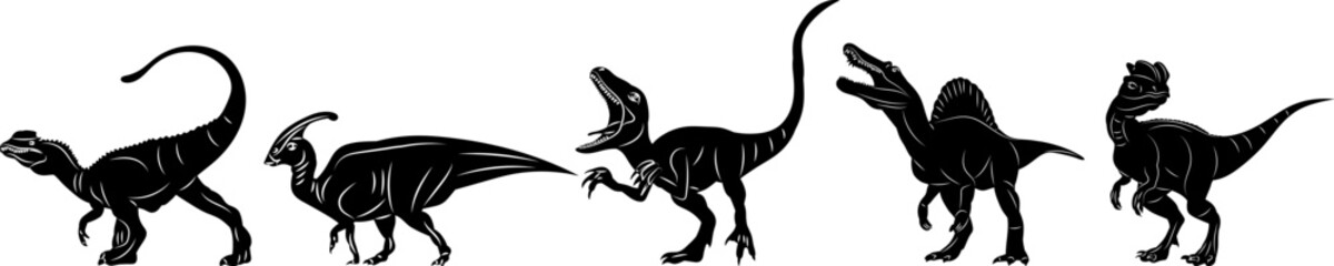 dinosaurs silhouette on two legs, vector