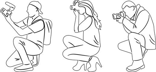 sketch people taking pictures, outline, icon, vector