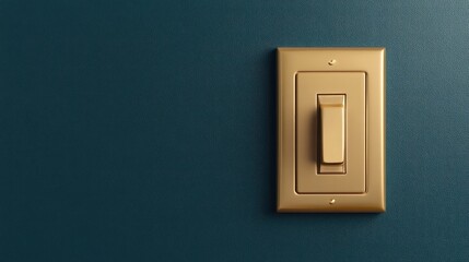 Elegant gold light switch mounted on a textured blue wall, showcasing modern design and sleek aesthetics for home decor inspiration and interior design projects.