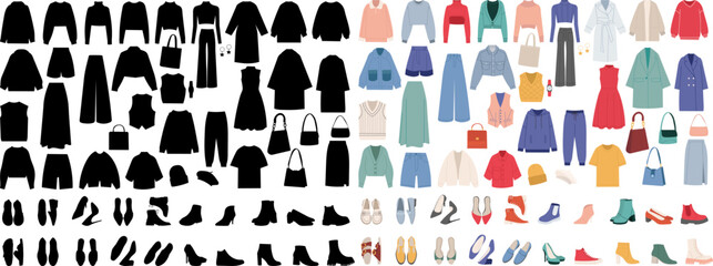shoes and clothes set in flat style, vector