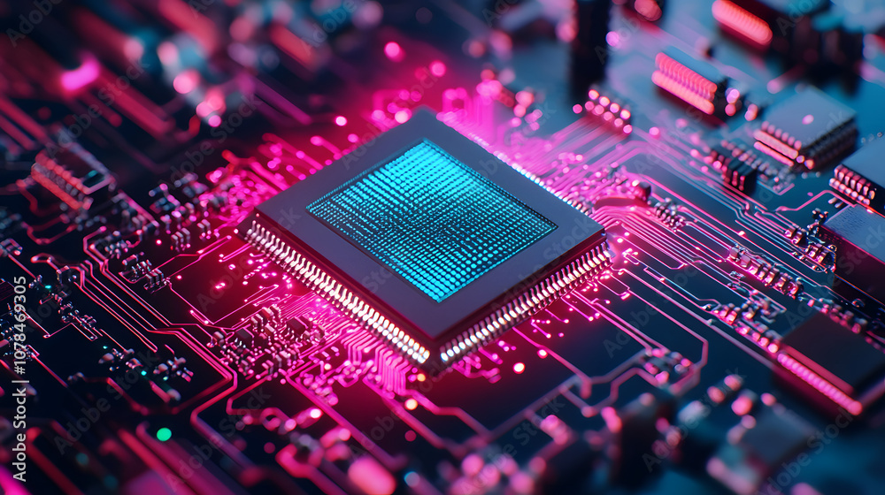 Wall mural computing processor, cpu, microchip and electronic circuit board. advanced technology conceptual bac