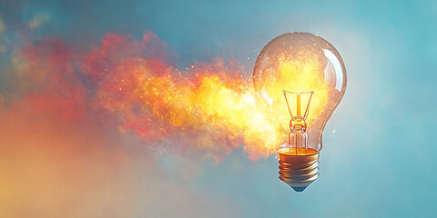  Burning Light Bulb with Fire and Smoke, Idea, Inspiration, Creativity