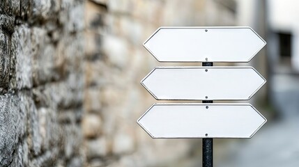 Naklejka premium Two isolated metal square white signs on a pole create a minimalist effect, ideal for various uses. The clean design of these white signs offers ample photo space for creative projects.