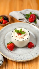Delicious Italian dessert Panna Cotta with berries