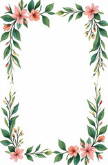 Naklejka premium Flower and leaf frame decoration. Botanical branch, wreath, garland, border graphic design. Wildflower, herbs and plants isolated.