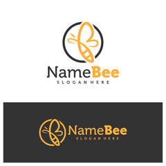 Bee logo vector illustration. Line art Bee logo design concept template