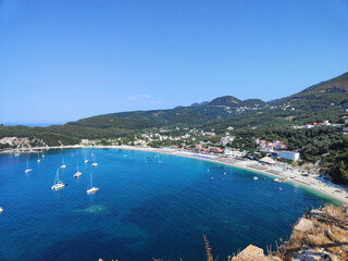 Obraz premium Parga town on the seashore of Ionian Sea, Greece